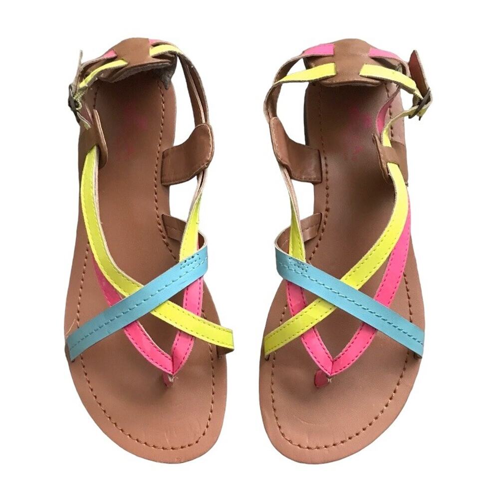 Sbicca Sandals Womens 7.5 Multicolor T Strap Thong Strappy Boho Flats Open Toe